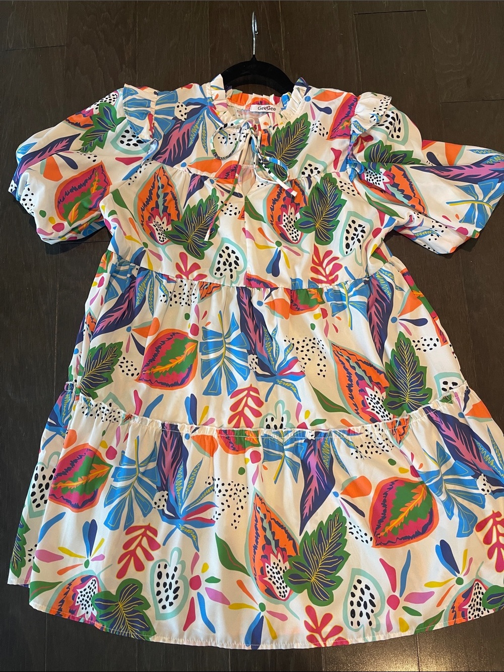 Multicolor Tropical Print Tiered Dress